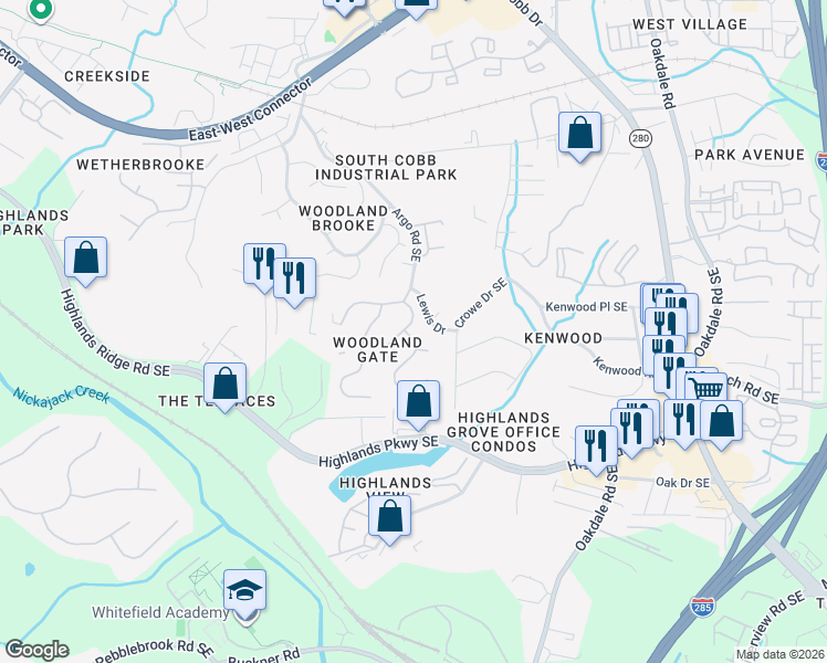 map of restaurants, bars, coffee shops, grocery stores, and more near 1691 Harlington Road in Smyrna