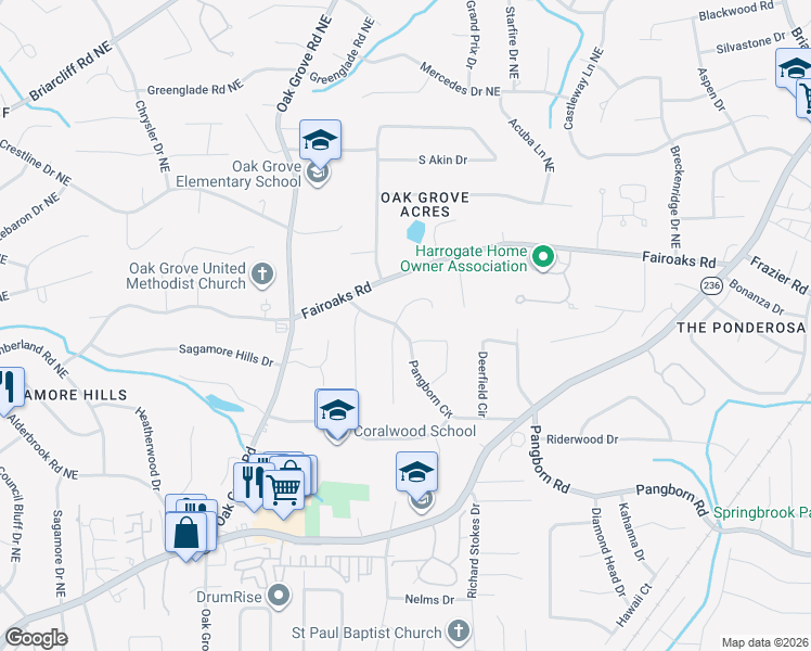 map of restaurants, bars, coffee shops, grocery stores, and more near 1733 Stonecliff Court in Decatur