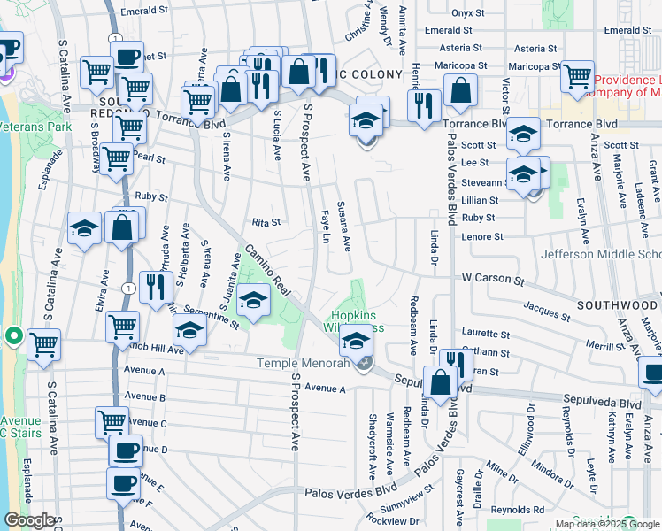 map of restaurants, bars, coffee shops, grocery stores, and more near 1101 Ysabel Street in Redondo Beach