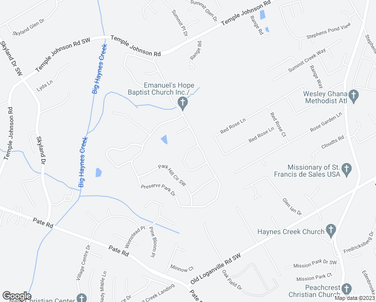 map of restaurants, bars, coffee shops, grocery stores, and more near 1846 Temple Park Drive Southwest in Loganville