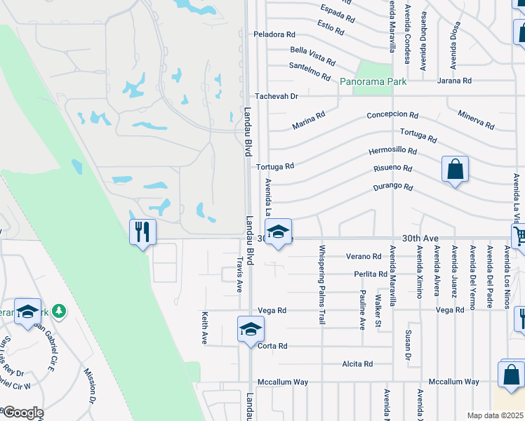 map of restaurants, bars, coffee shops, grocery stores, and more near 29745 Avenida La Paz in Cathedral City