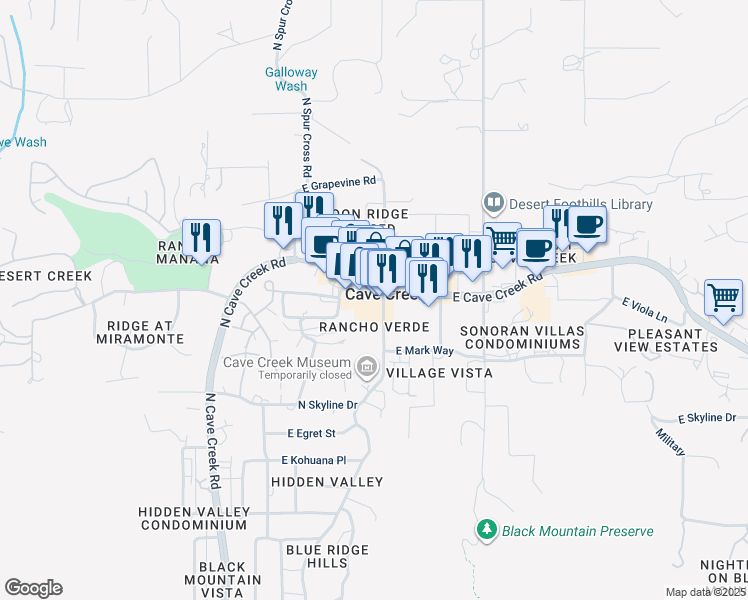 map of restaurants, bars, coffee shops, grocery stores, and more near in Cave Creek