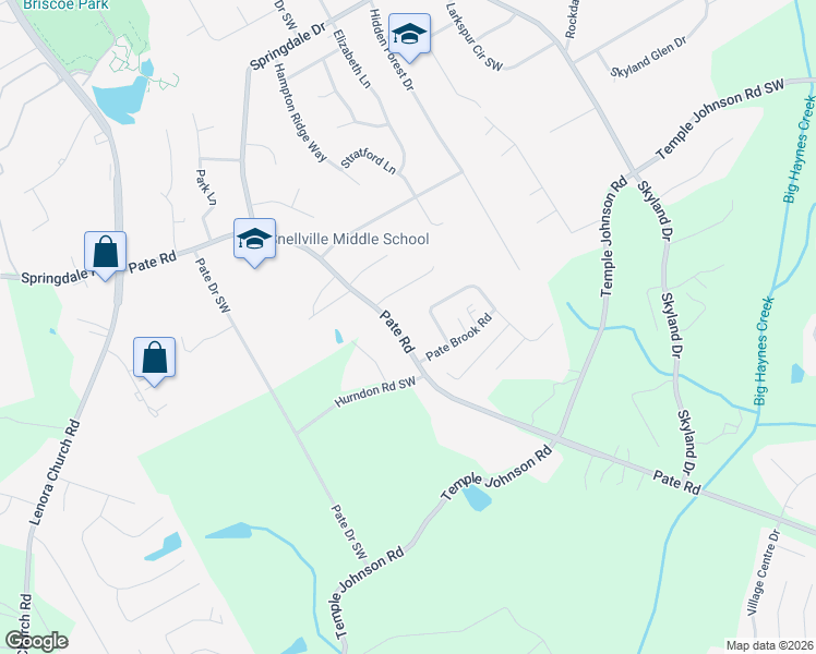 map of restaurants, bars, coffee shops, grocery stores, and more near 3278 Pate Road in Snellville