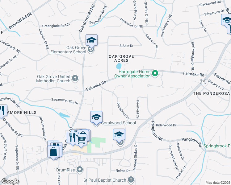 map of restaurants, bars, coffee shops, grocery stores, and more near 1733 Stonecliff Court in Decatur