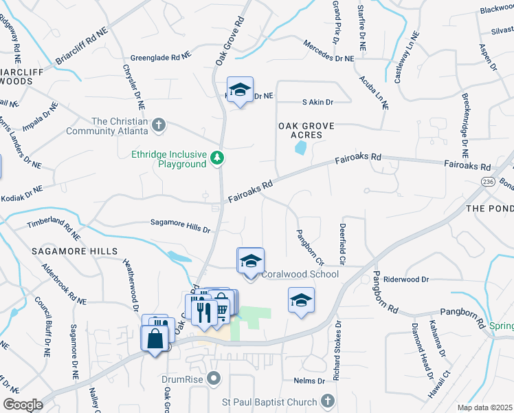 map of restaurants, bars, coffee shops, grocery stores, and more near 1702 Montcliff Court in Decatur