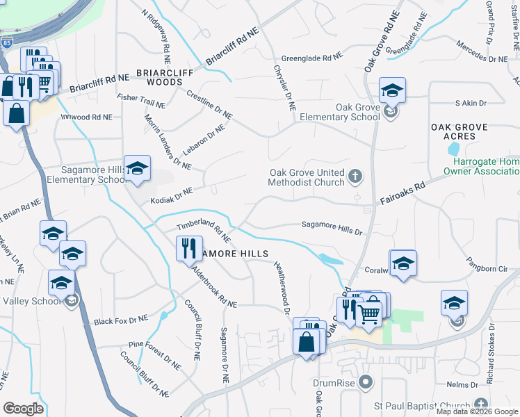map of restaurants, bars, coffee shops, grocery stores, and more near 2254 Fairoaks Road in Decatur