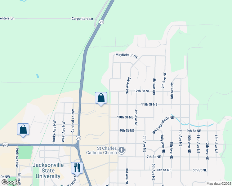 map of restaurants, bars, coffee shops, grocery stores, and more near 100 12th Street Northeast in Jacksonville