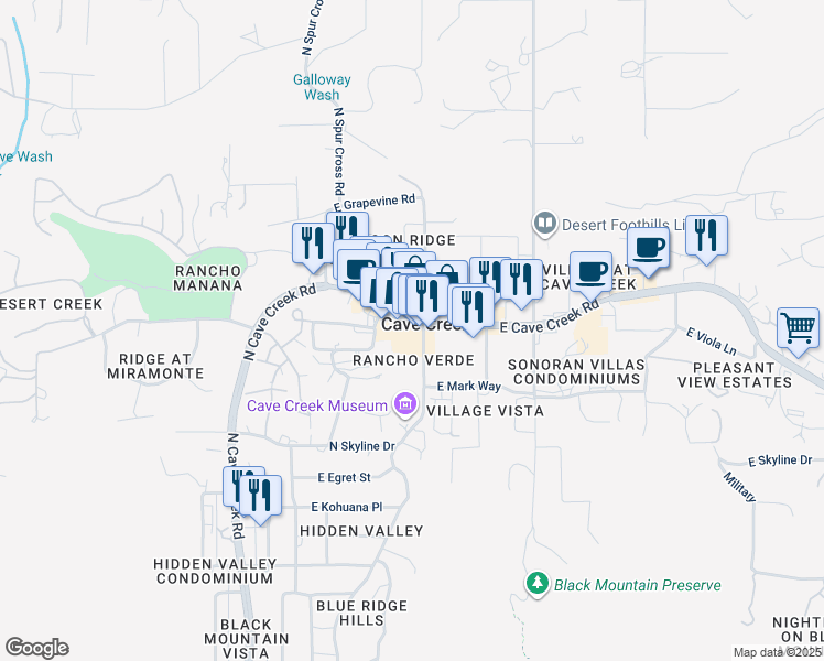 map of restaurants, bars, coffee shops, grocery stores, and more near 6148 East Cave Creek Road in Cave Creek