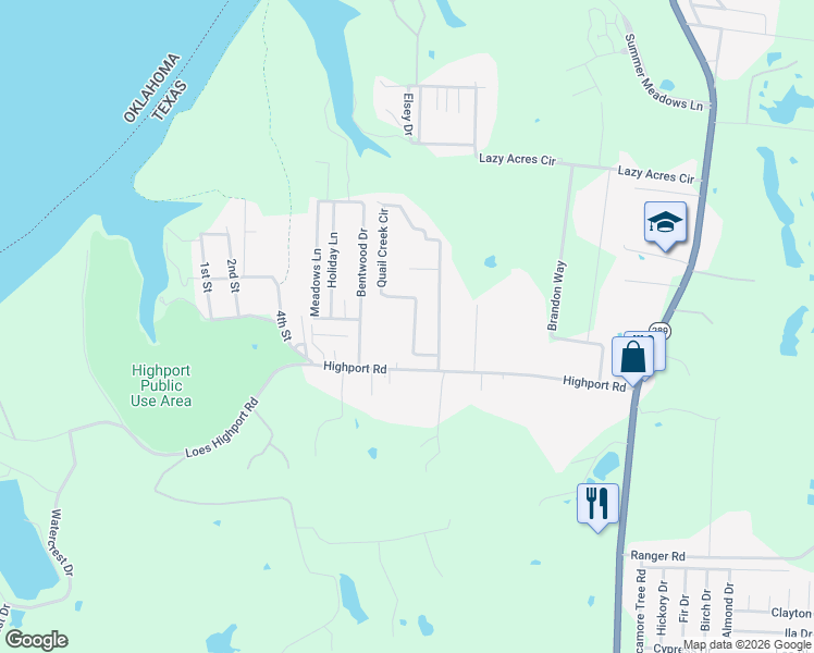 map of restaurants, bars, coffee shops, grocery stores, and more near 696 Quail Creek Circle in Pottsboro