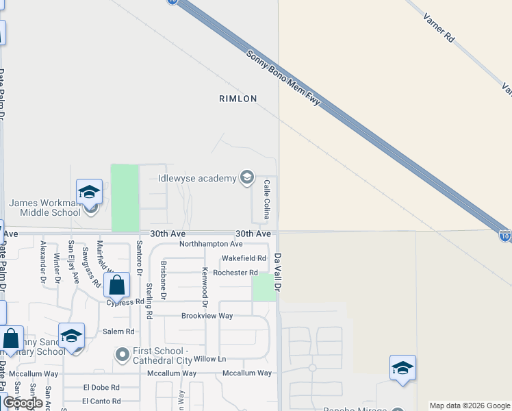 map of restaurants, bars, coffee shops, grocery stores, and more near 29788 Calle Tampico in Cathedral City