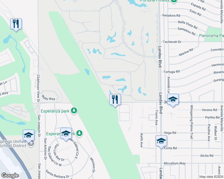 map of restaurants, bars, coffee shops, grocery stores, and more near 29581 West Laguna Drive in Cathedral City