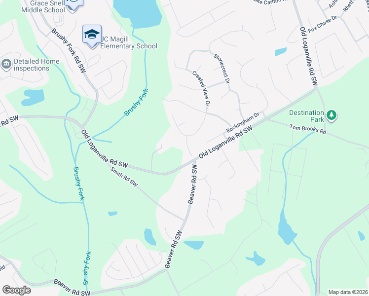 map of restaurants, bars, coffee shops, grocery stores, and more near 504 Playmore Lane in Loganville