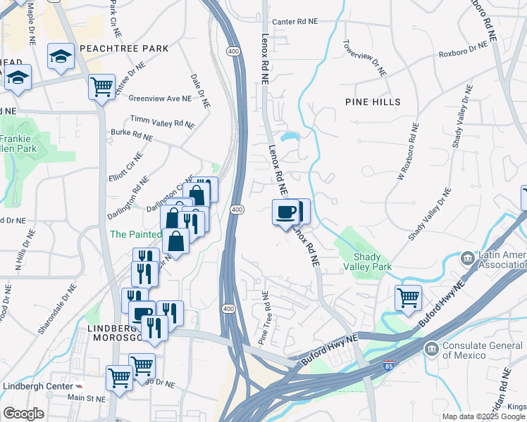 map of restaurants, bars, coffee shops, grocery stores, and more near 2839 Overlook Trace in Atlanta