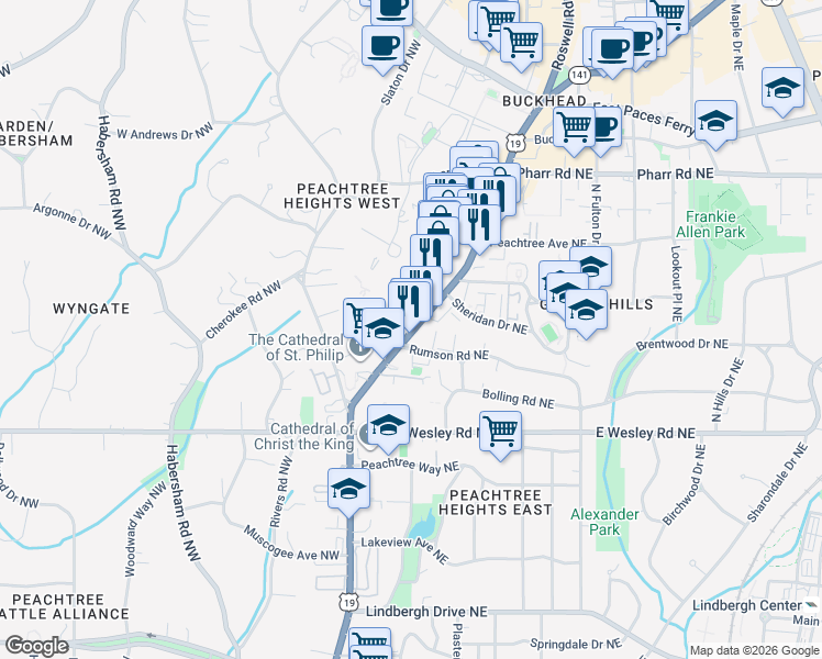 map of restaurants, bars, coffee shops, grocery stores, and more near in Atlanta