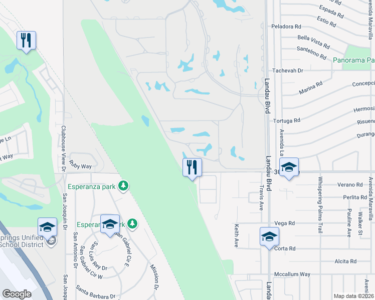 map of restaurants, bars, coffee shops, grocery stores, and more near 29592 West Laguna Drive in Cathedral City