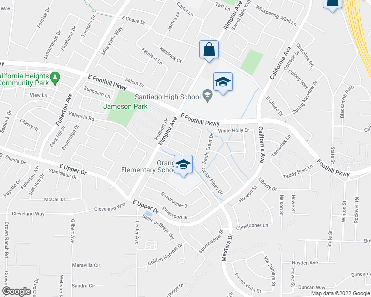 map of restaurants, bars, coffee shops, grocery stores, and more near 1359 Longwood Pines Lane in Corona