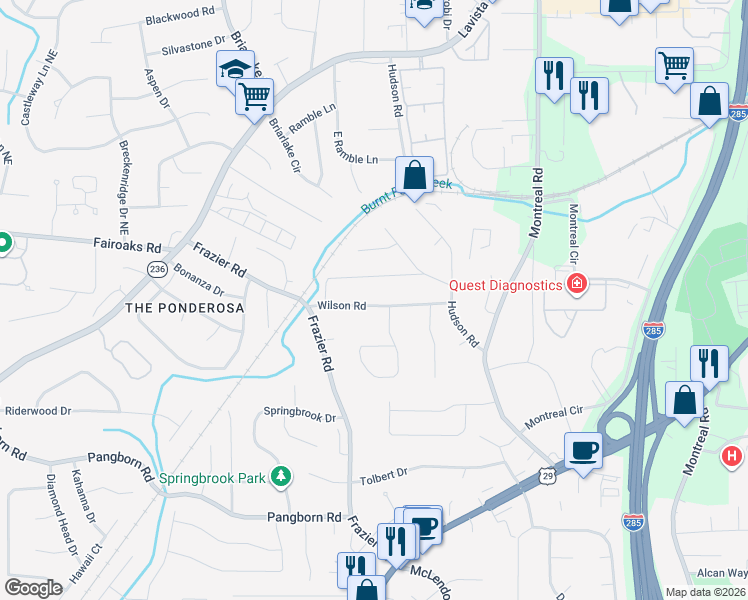 map of restaurants, bars, coffee shops, grocery stores, and more near 3053 Anderson Place in Decatur