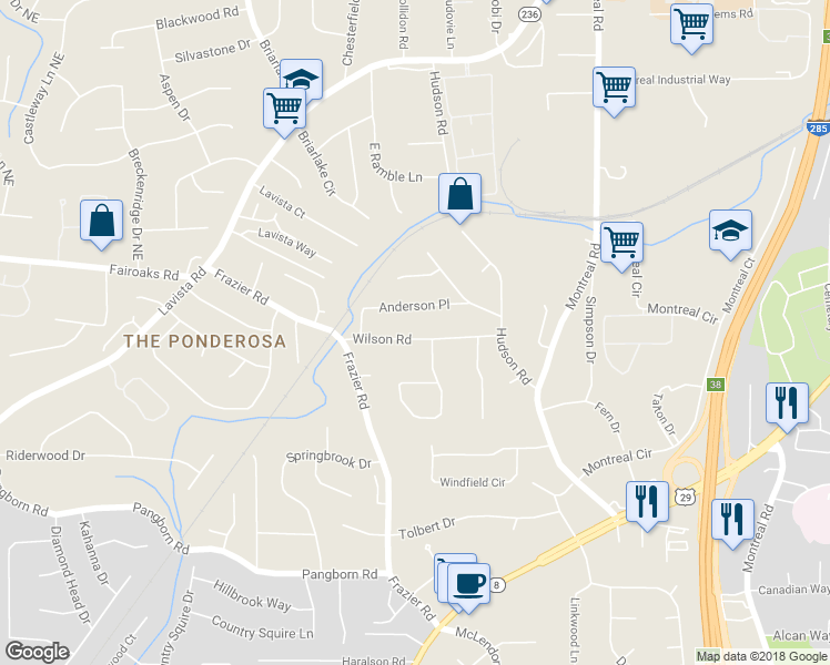 map of restaurants, bars, coffee shops, grocery stores, and more near 3060 Wilson Road in Decatur