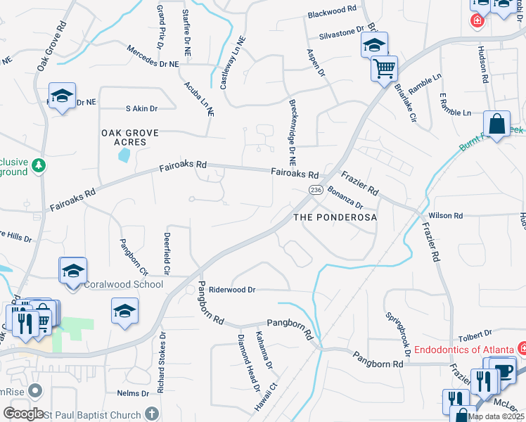 map of restaurants, bars, coffee shops, grocery stores, and more near 2762 Whispering Pines Drive in Decatur