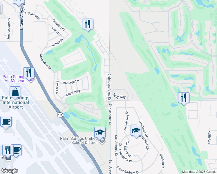 map of restaurants, bars, coffee shops, grocery stores, and more near 4969 Davidson Way in Palm Springs