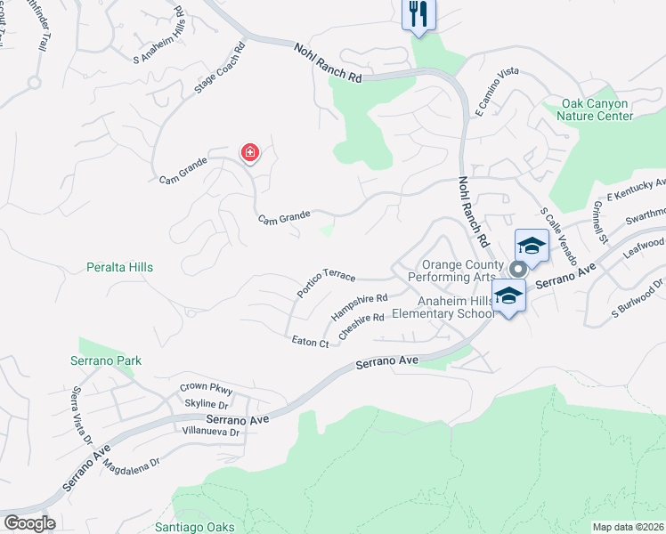 map of restaurants, bars, coffee shops, grocery stores, and more near 7885 Portico Terrace in Orange