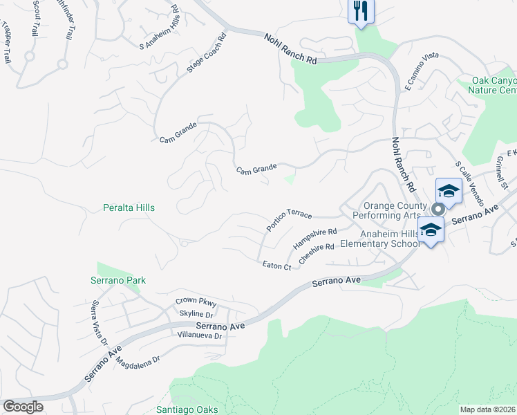 map of restaurants, bars, coffee shops, grocery stores, and more near 860 South Amber Lane in Anaheim