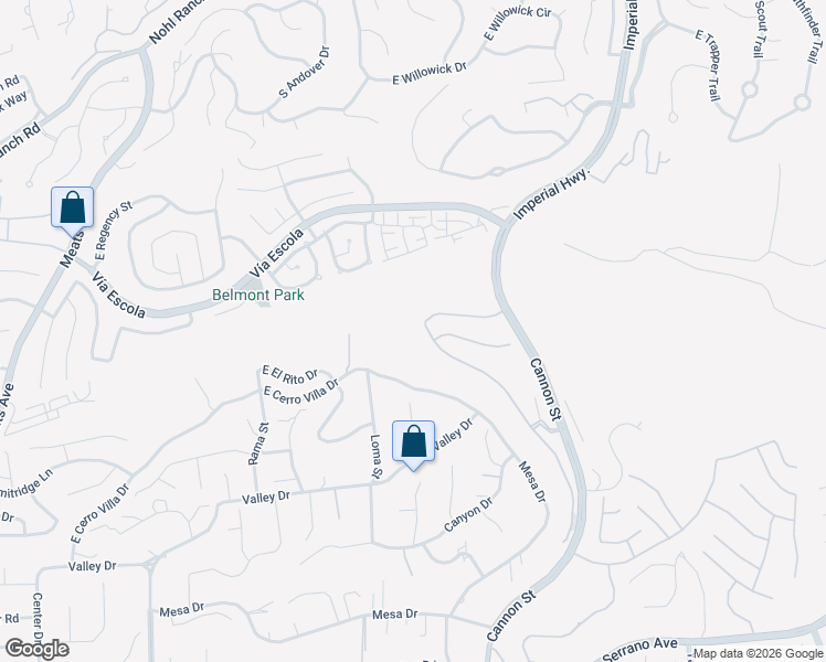 map of restaurants, bars, coffee shops, grocery stores, and more near 5147 East Gabrielle Lane in Orange