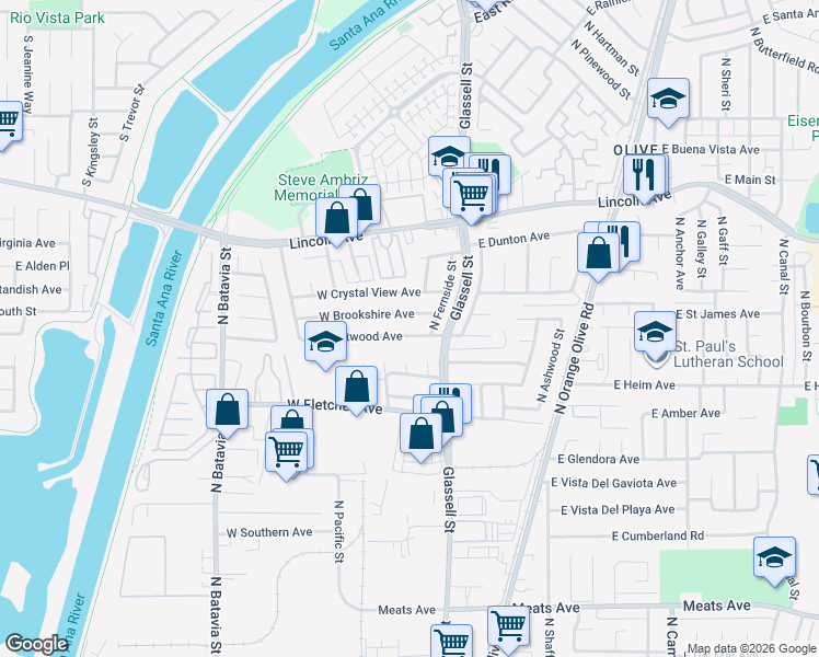 map of restaurants, bars, coffee shops, grocery stores, and more near 238 West Brookshire Avenue in Orange