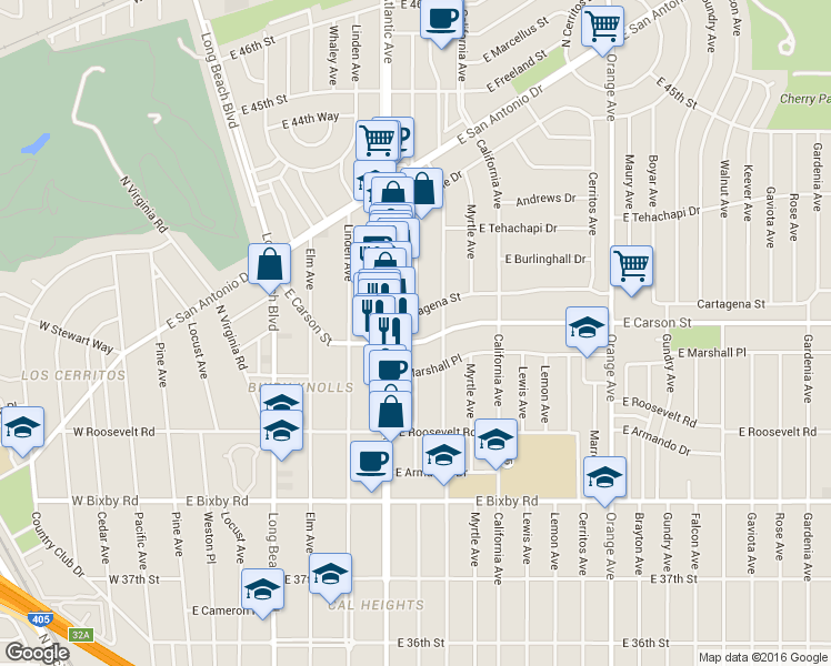 map of restaurants, bars, coffee shops, grocery stores, and more near 700 Cartagena Street in Long Beach