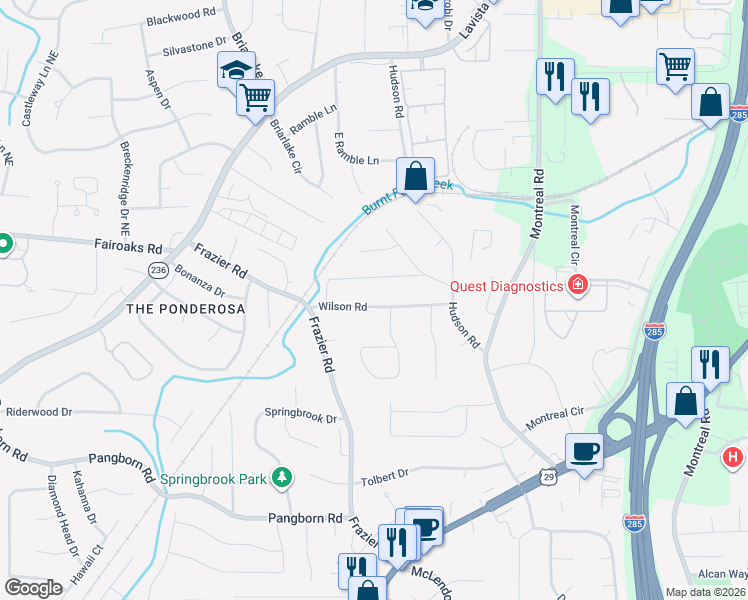 map of restaurants, bars, coffee shops, grocery stores, and more near 3053 Anderson Place in Decatur