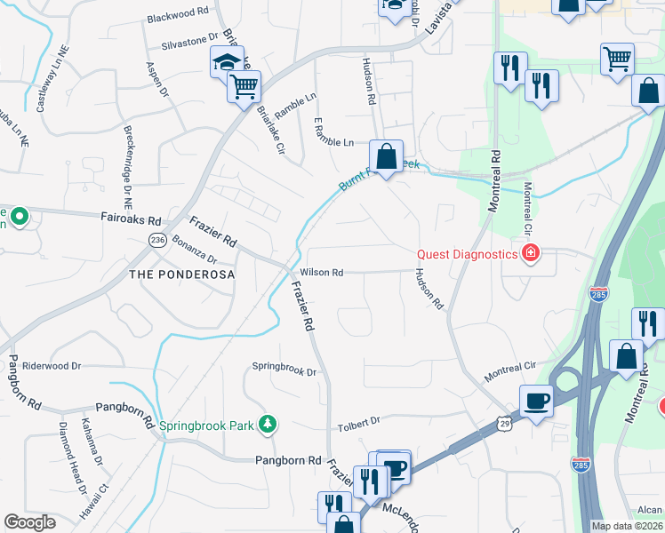 map of restaurants, bars, coffee shops, grocery stores, and more near 3053 Anderson Place in Decatur
