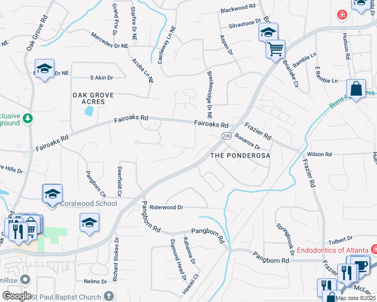 map of restaurants, bars, coffee shops, grocery stores, and more near 2762 Whispering Pines Drive in Decatur