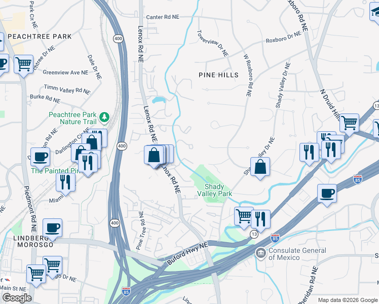 map of restaurants, bars, coffee shops, grocery stores, and more near 4 Vale Close Northeast in Atlanta