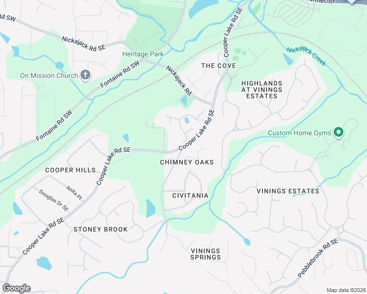 map of restaurants, bars, coffee shops, grocery stores, and more near 480 Cooper Lake Road Southeast in Mableton