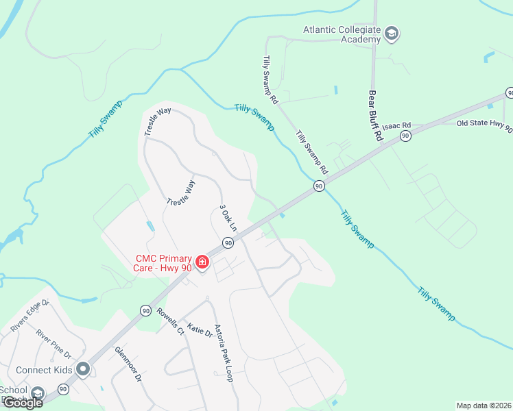 map of restaurants, bars, coffee shops, grocery stores, and more near 615 McCown Drive in Conway