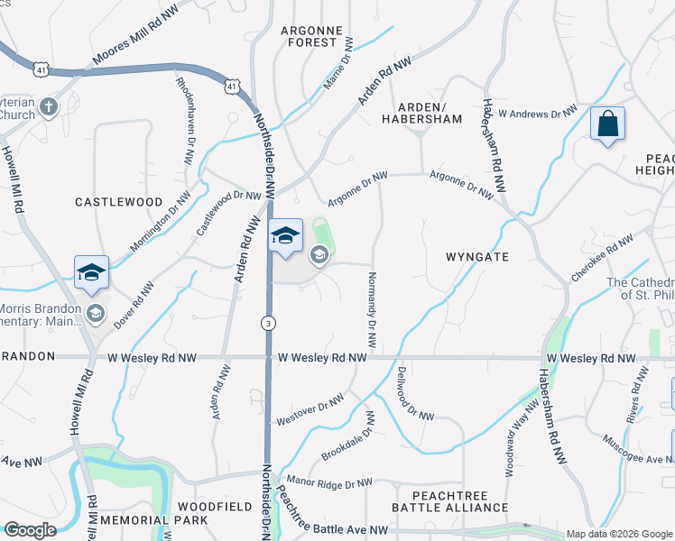 map of restaurants, bars, coffee shops, grocery stores, and more near 485 Kingswood Lane Northwest in Atlanta