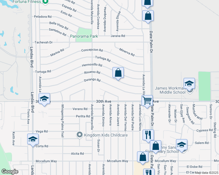 map of restaurants, bars, coffee shops, grocery stores, and more near 68715 Durango Road in Cathedral City