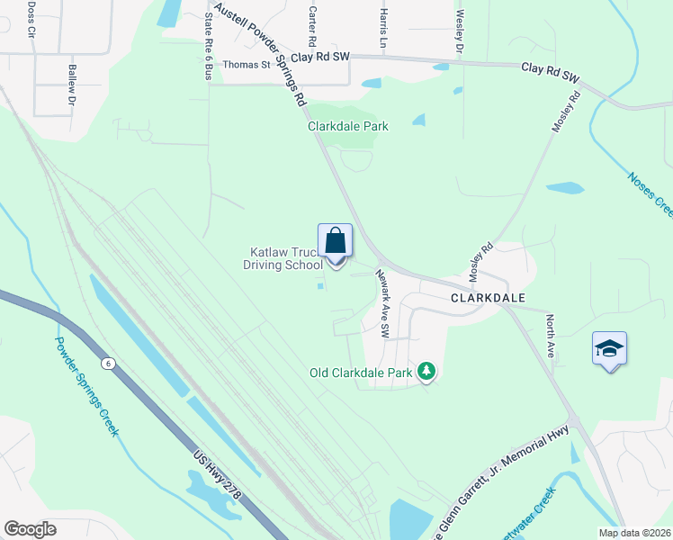 map of restaurants, bars, coffee shops, grocery stores, and more near 5000 Austell Powder Springs Road Southwest in Austell