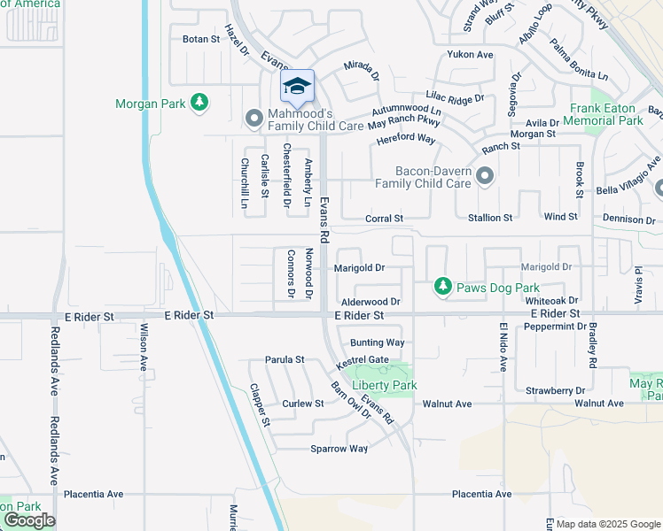 map of restaurants, bars, coffee shops, grocery stores, and more near 3344 Blossom Drive in Perris