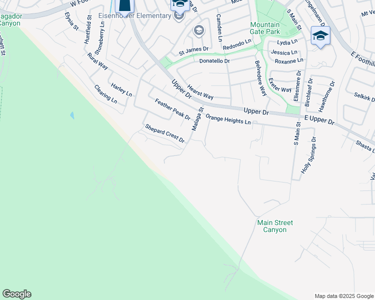 map of restaurants, bars, coffee shops, grocery stores, and more near 3893 Malaga Street in Corona