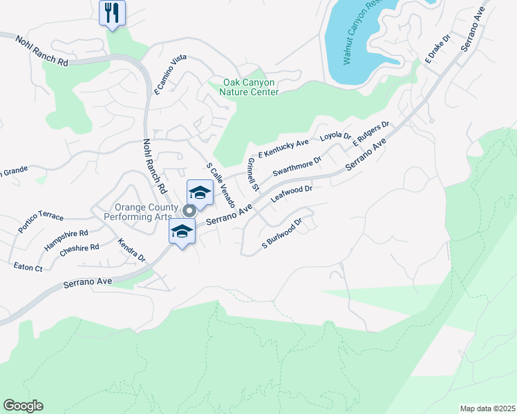 map of restaurants, bars, coffee shops, grocery stores, and more near 6701 Leafwood Drive in Anaheim