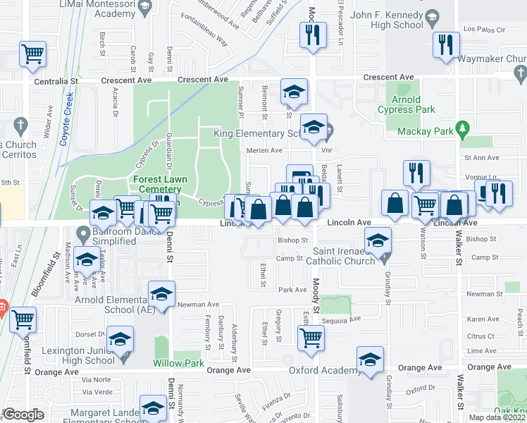 map of restaurants, bars, coffee shops, grocery stores, and more near 4822 Alaska Avenue in Cypress