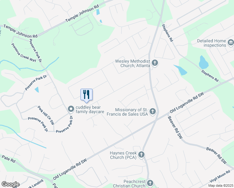 map of restaurants, bars, coffee shops, grocery stores, and more near 1680 Rose Garden Lane in Loganville