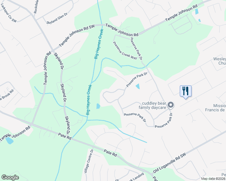 map of restaurants, bars, coffee shops, grocery stores, and more near 3353 Preserve Run Trail in Loganville