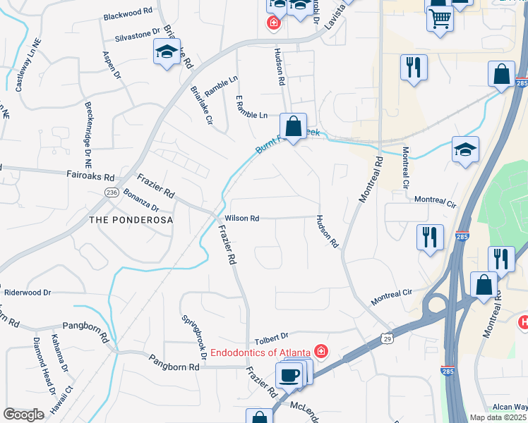 map of restaurants, bars, coffee shops, grocery stores, and more near 3060 Wilson Road in Decatur