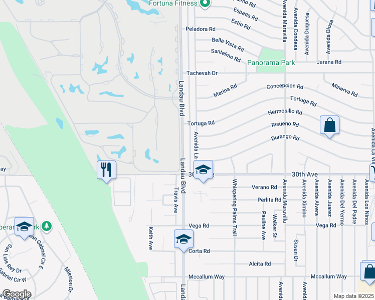 map of restaurants, bars, coffee shops, grocery stores, and more near 29665 Avenida La Paz in Cathedral City