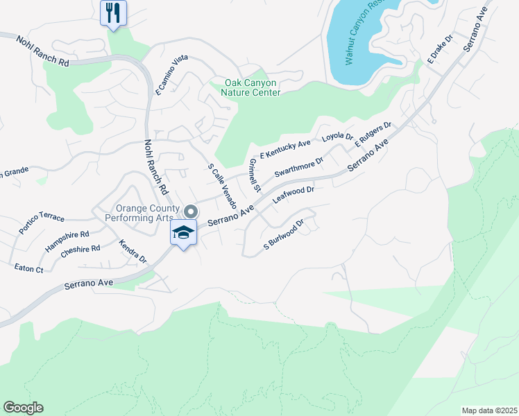 map of restaurants, bars, coffee shops, grocery stores, and more near 6701 Leafwood Drive in Anaheim