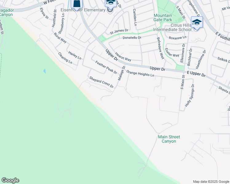 map of restaurants, bars, coffee shops, grocery stores, and more near 3893 Malaga Street in Corona