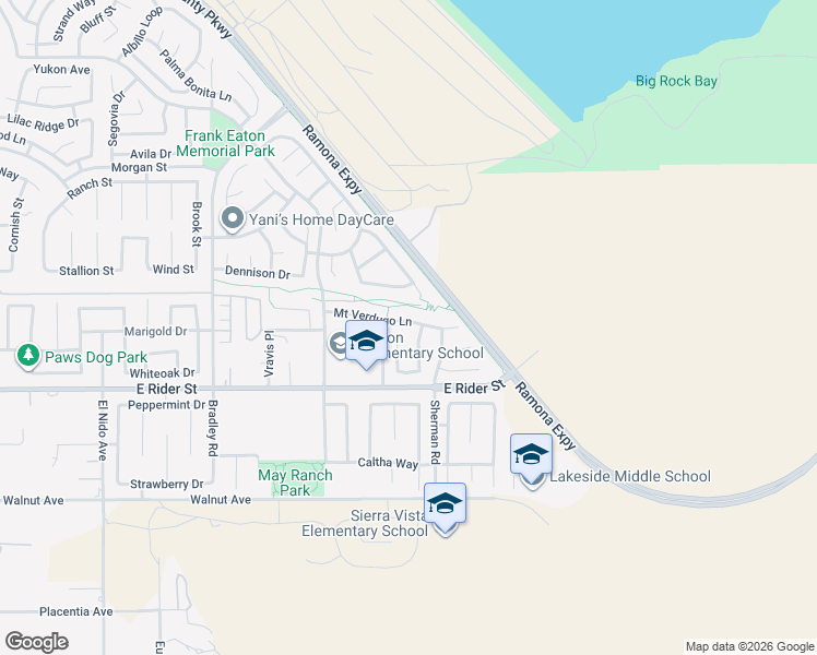 map of restaurants, bars, coffee shops, grocery stores, and more near 1979 Mount Verdugo Lane in Perris