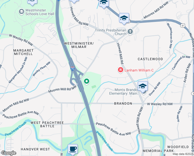 map of restaurants, bars, coffee shops, grocery stores, and more near 1132 Moores Mill Road Northwest in Atlanta